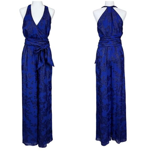 Monique Lhuillier NWT Metallic Wide Leg Jumpsuit Tie Waist Size 4 *Sample Piece*